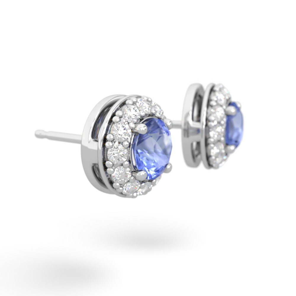 Tanzanite Diamond Halo 14K White Gold earrings E5370