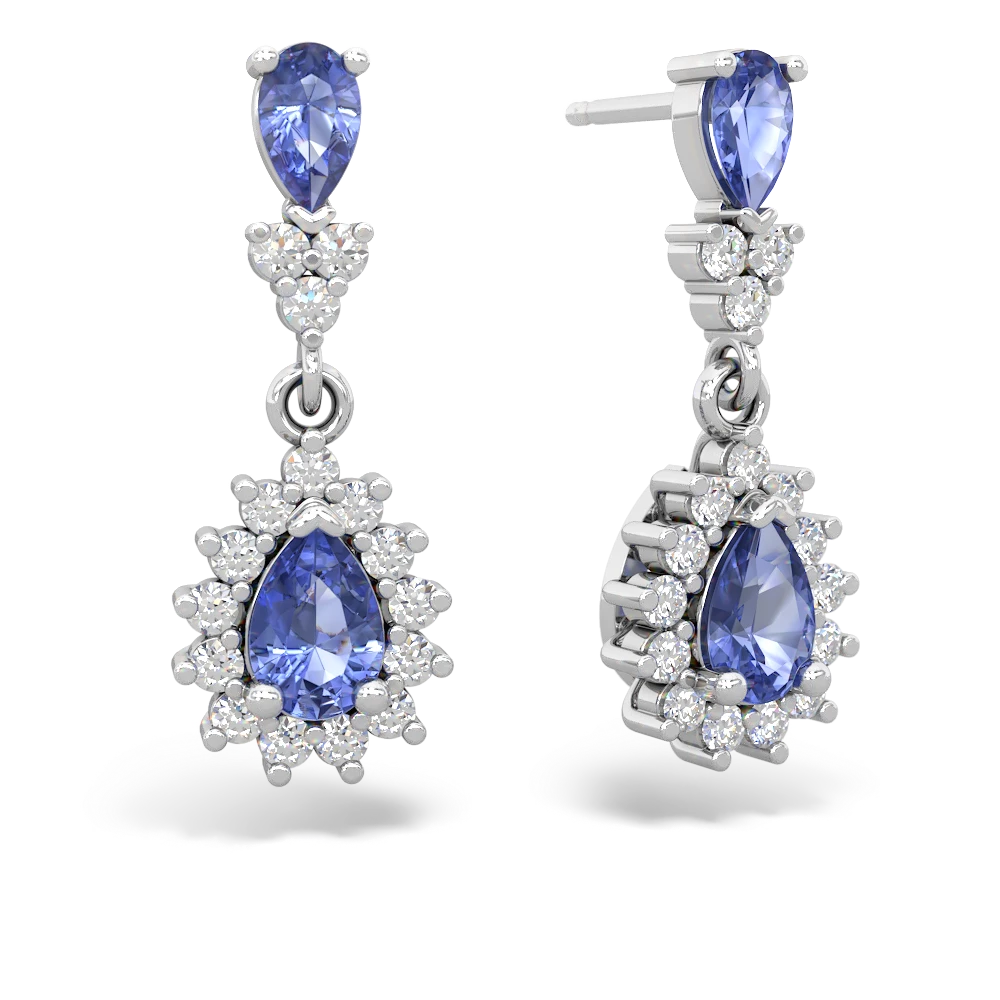 Tanzanite Halo Pear Dangle earrings 14K White Gold JewelsForMe