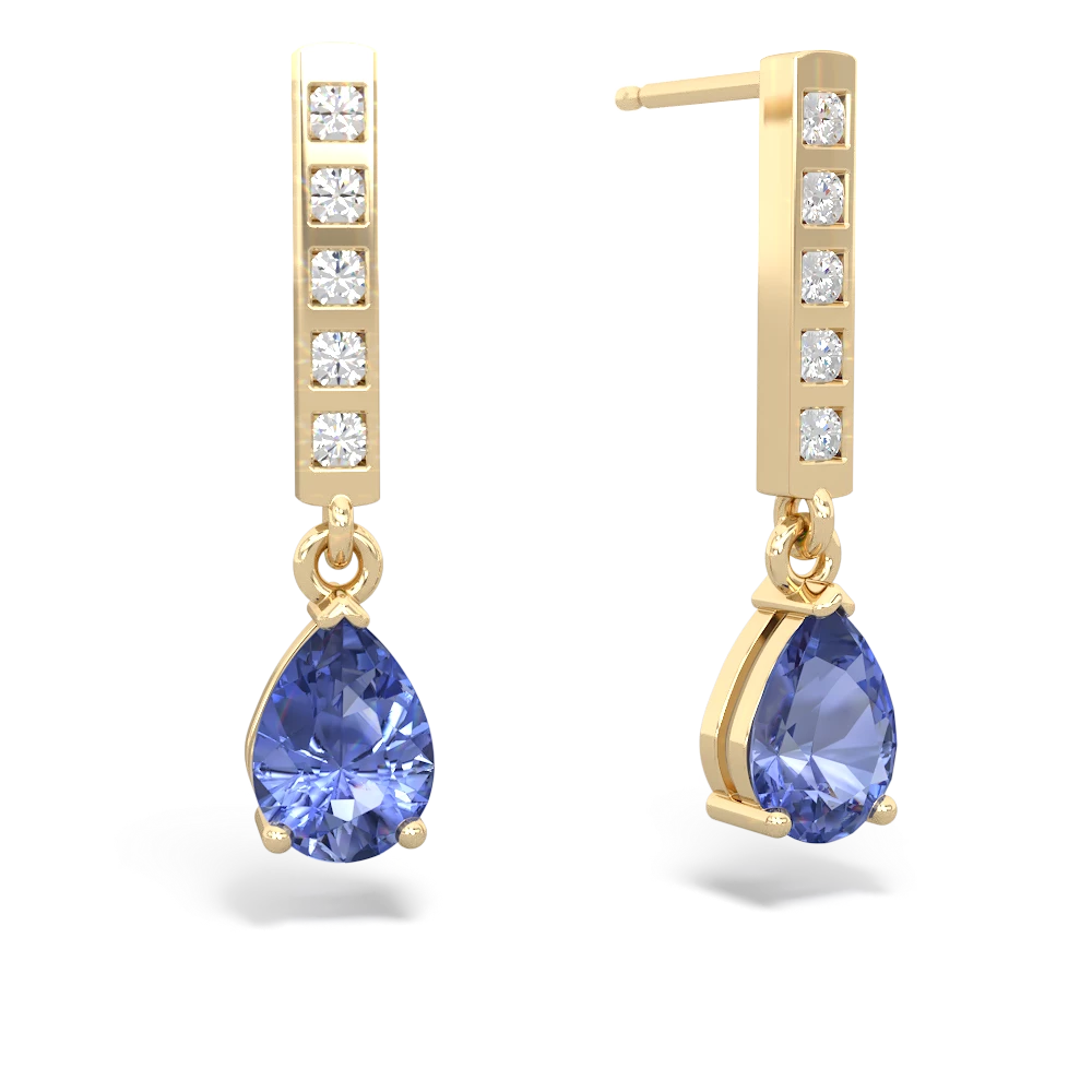 Tanzanite Art Deco Diamond Drop 14K Yellow Gold earrings E5324