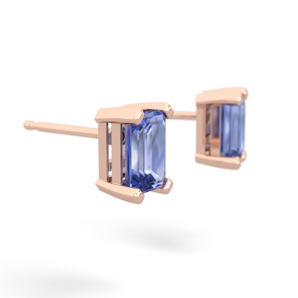 Tanzanite 6X4mm Emerald-Cut Stud 14K Rose Gold earrings E1855