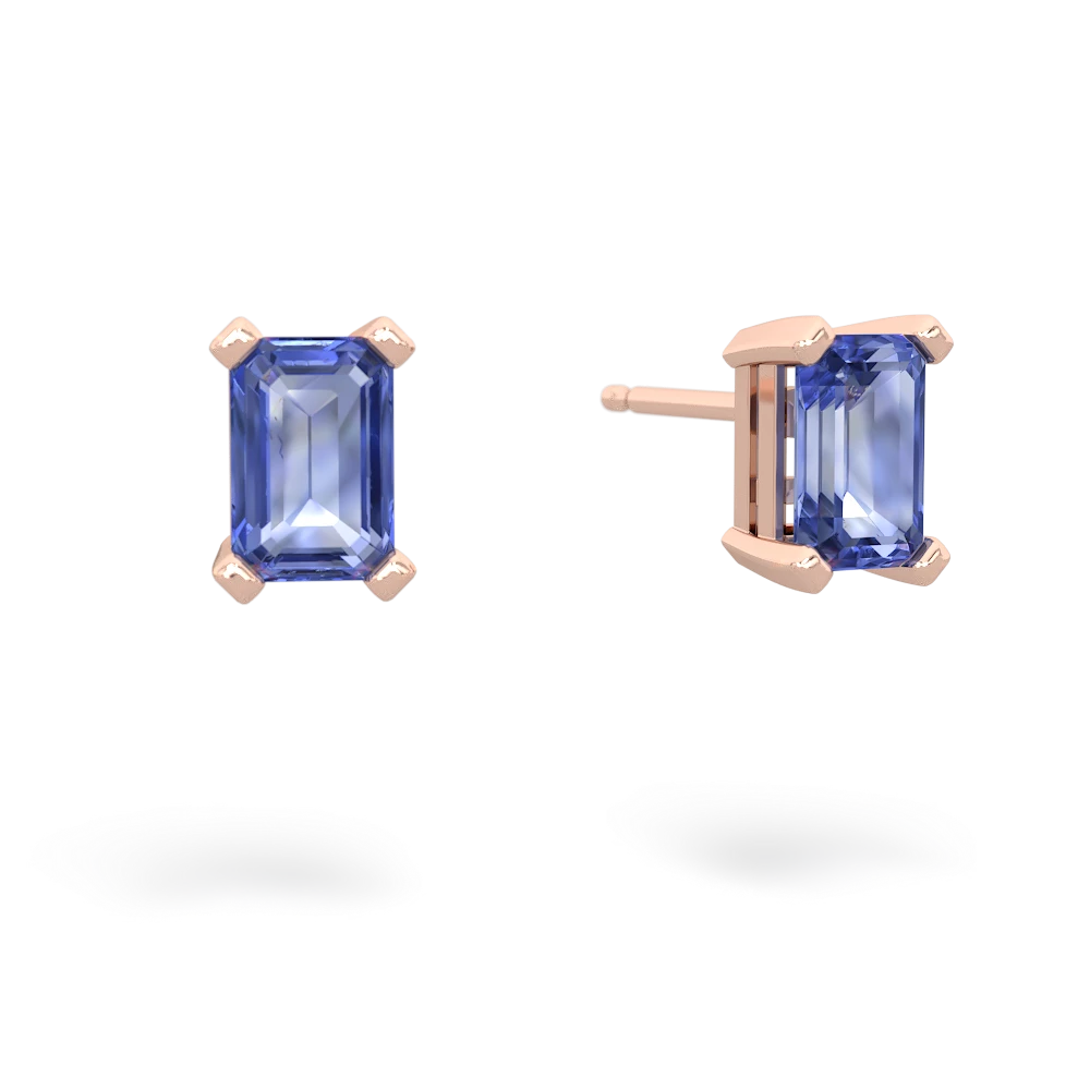 Tanzanite 6X4mm Emerald-Cut Stud 14K Rose Gold earrings E1855