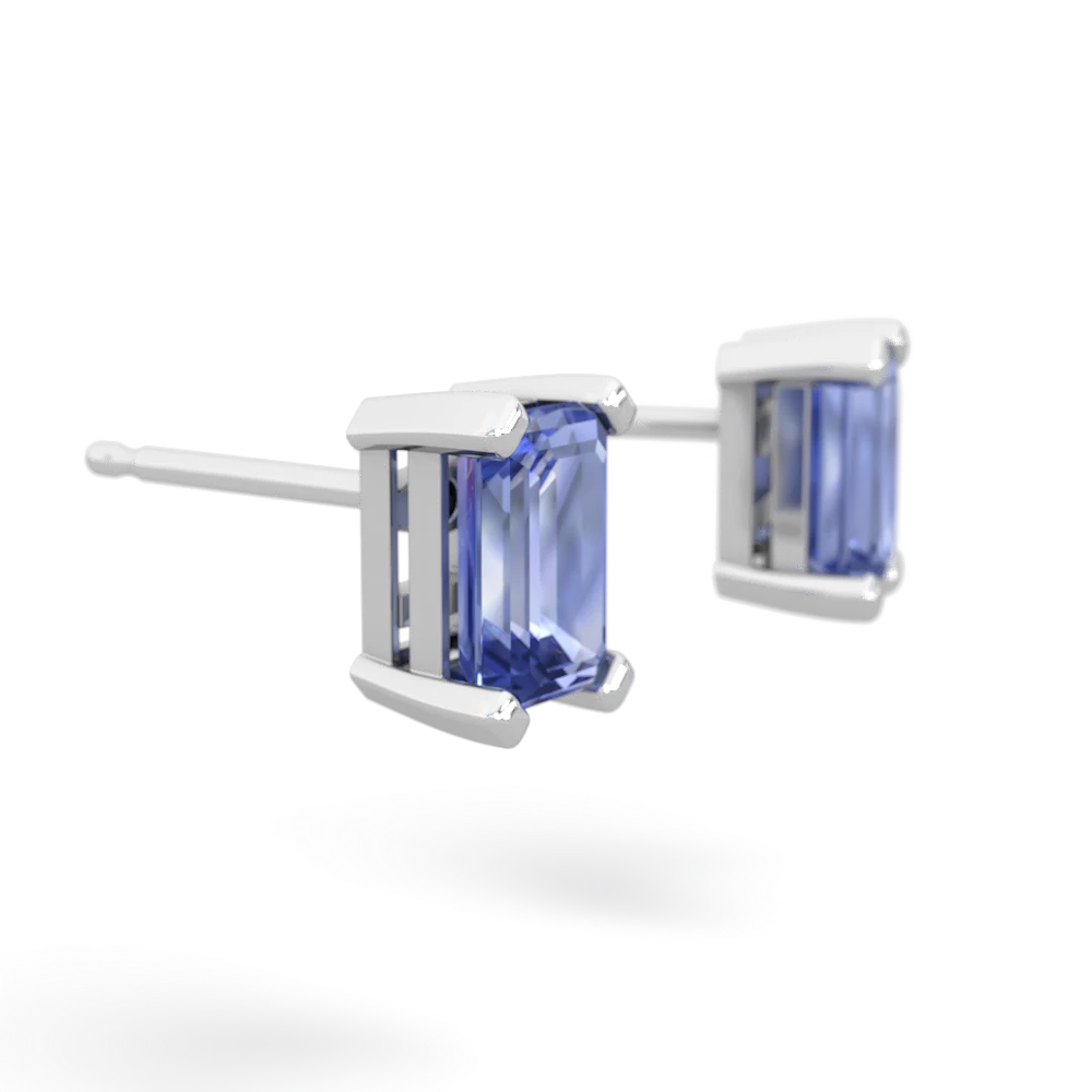 Tanzanite 6X4mm Emerald-Cut Stud 14K White Gold earrings E1855