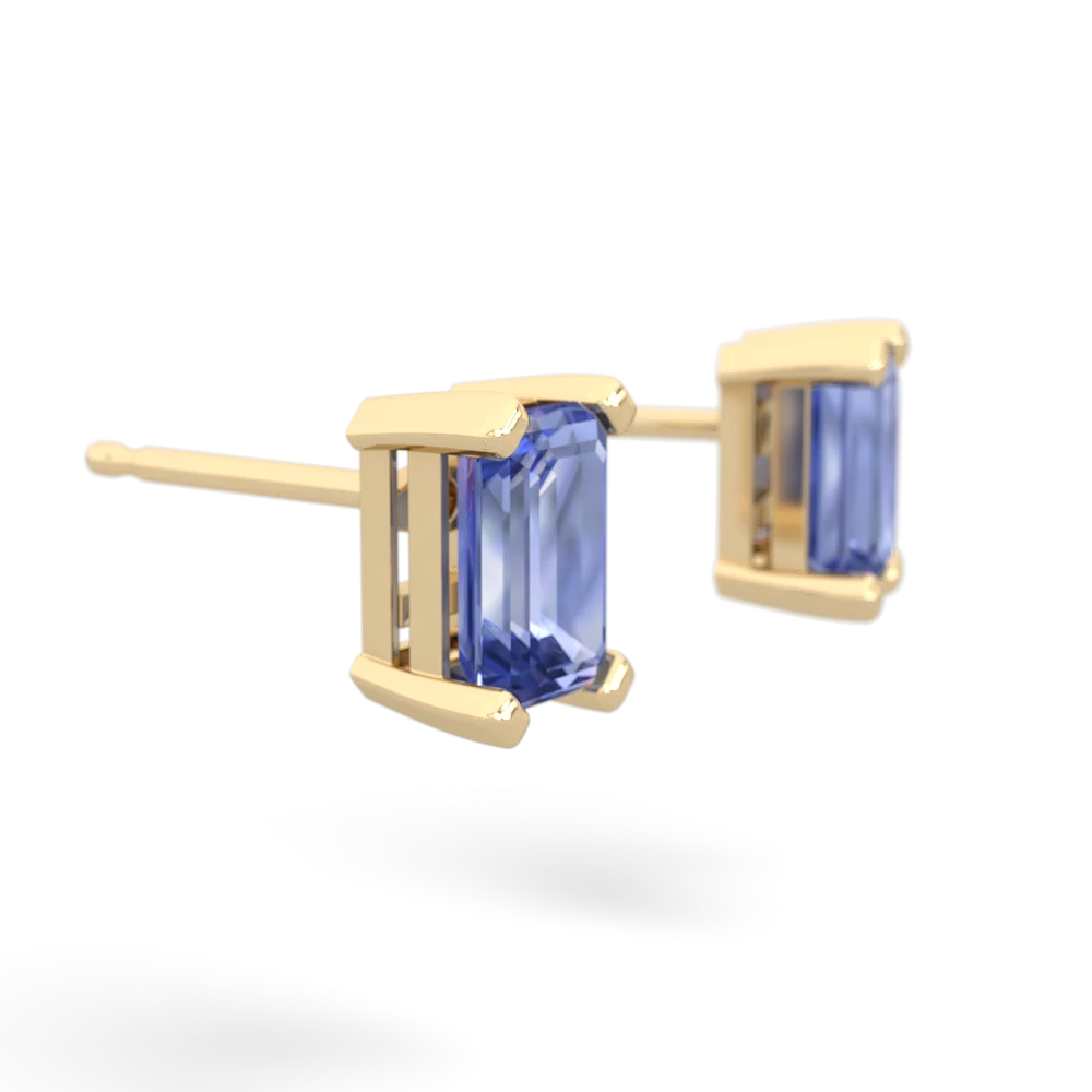 Tanzanite 6X4mm Emerald-Cut Stud 14K Yellow Gold earrings E1855