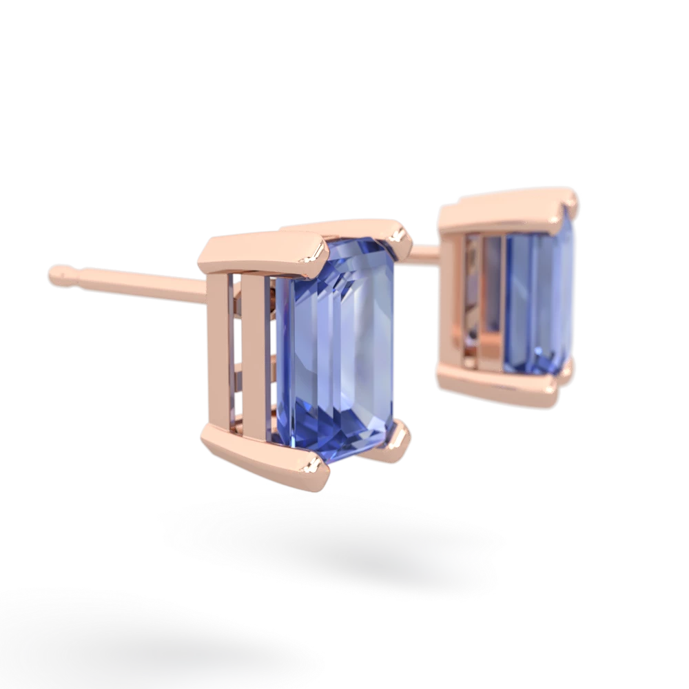 Tanzanite 7X5mm Emerald-Cut Stud 14K Rose Gold earrings E1856