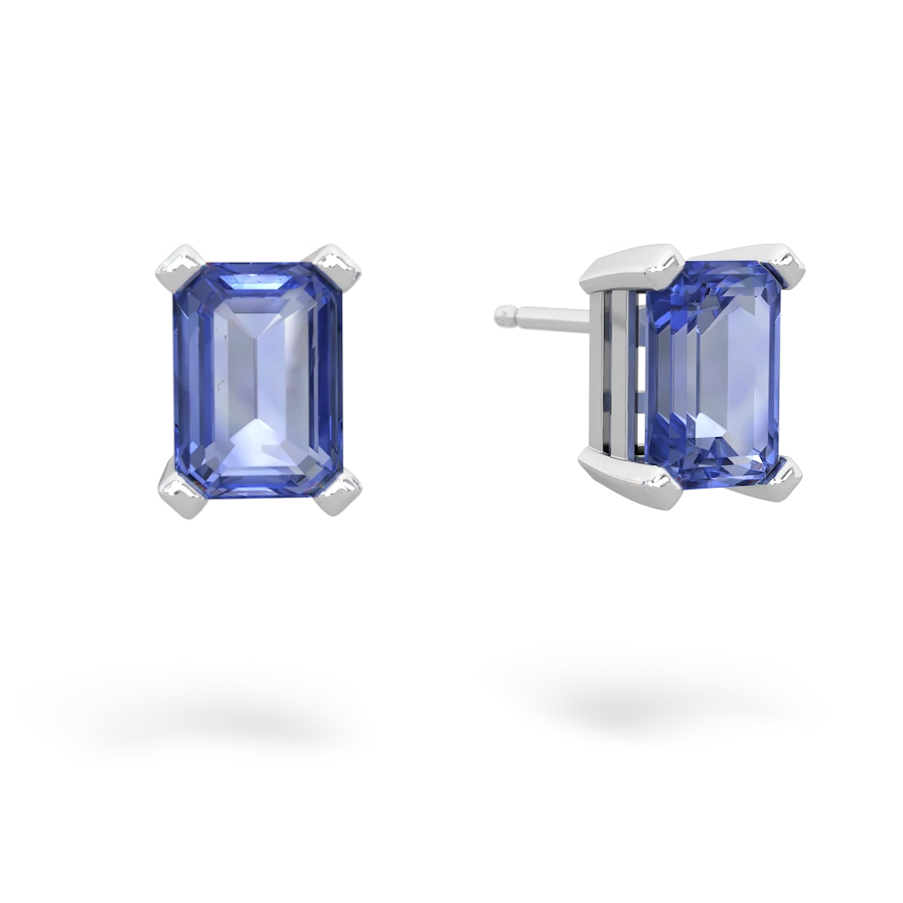 Tanzanite 7X5mm Emerald-Cut Stud 14K White Gold earrings E1856