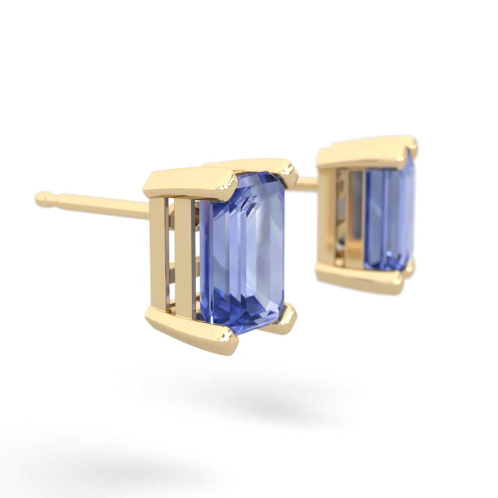 Tanzanite 7X5mm Emerald-Cut Stud 14K Yellow Gold earrings E1856