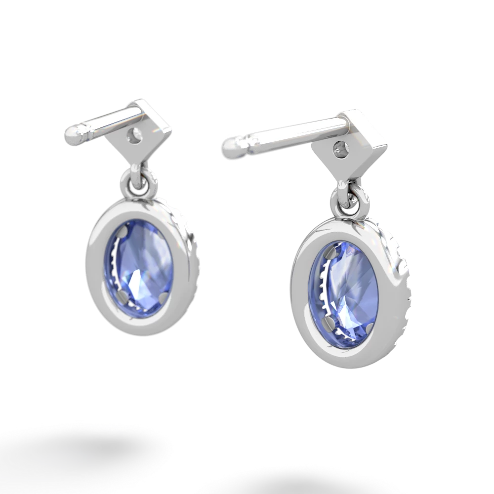 Tanzanite Antique-Style Halo 14K White Gold earrings E5720