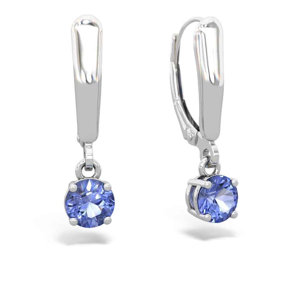 Tanzanite 5Mm Round Lever Back 14K White Gold earrings E2785