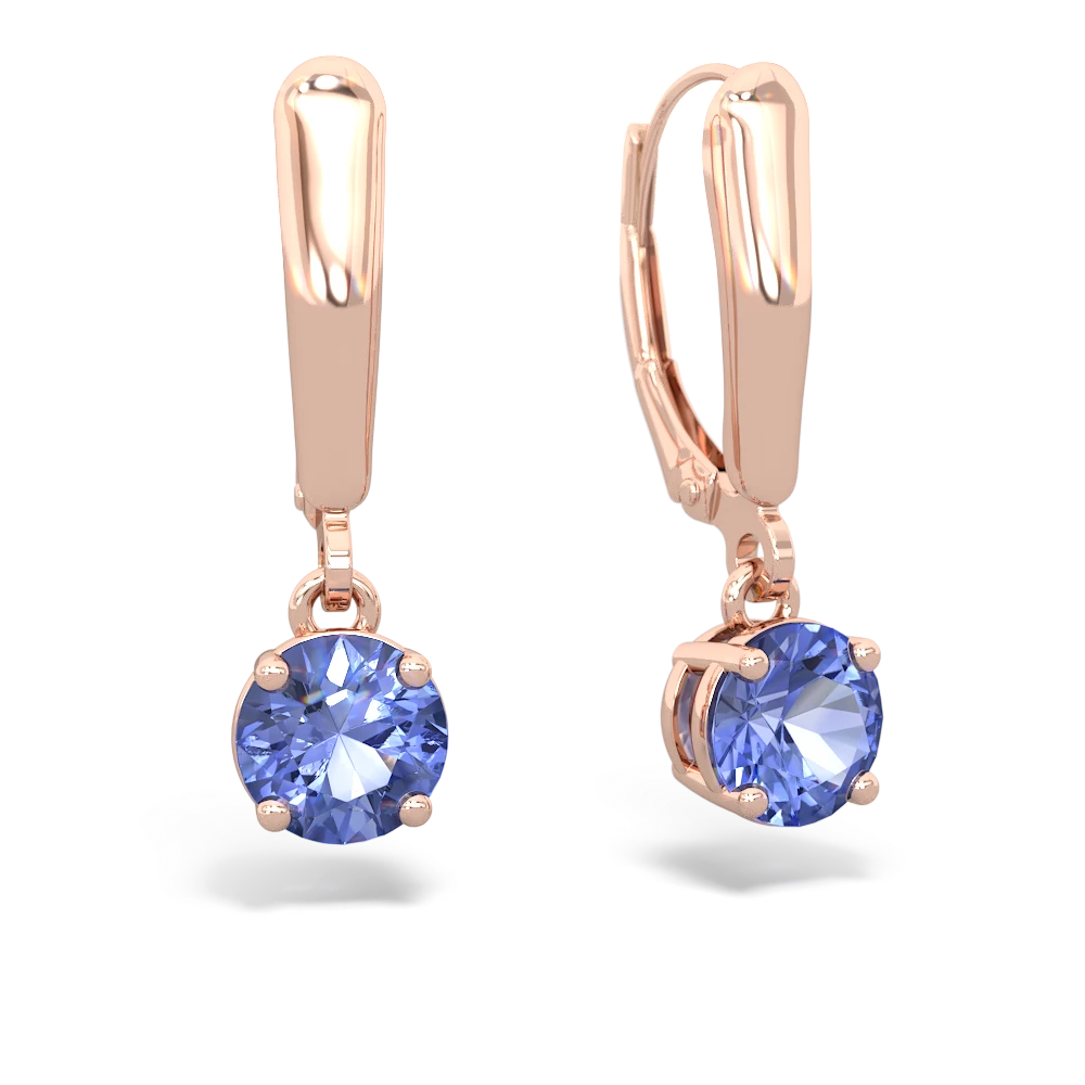 Tanzanite 6Mm  Round Lever Back 14K Rose Gold earrings E2786