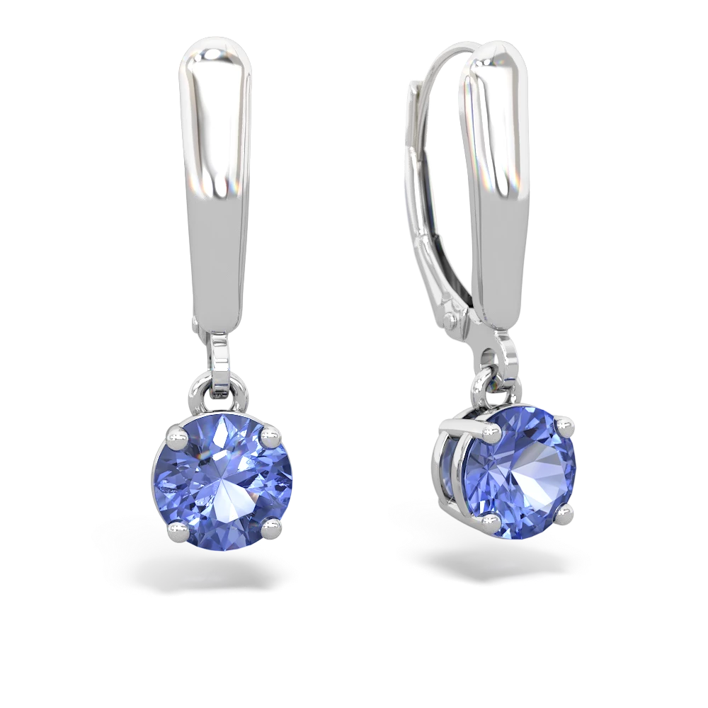 Tanzanite 6Mm  Round Lever Back 14K White Gold earrings E2786