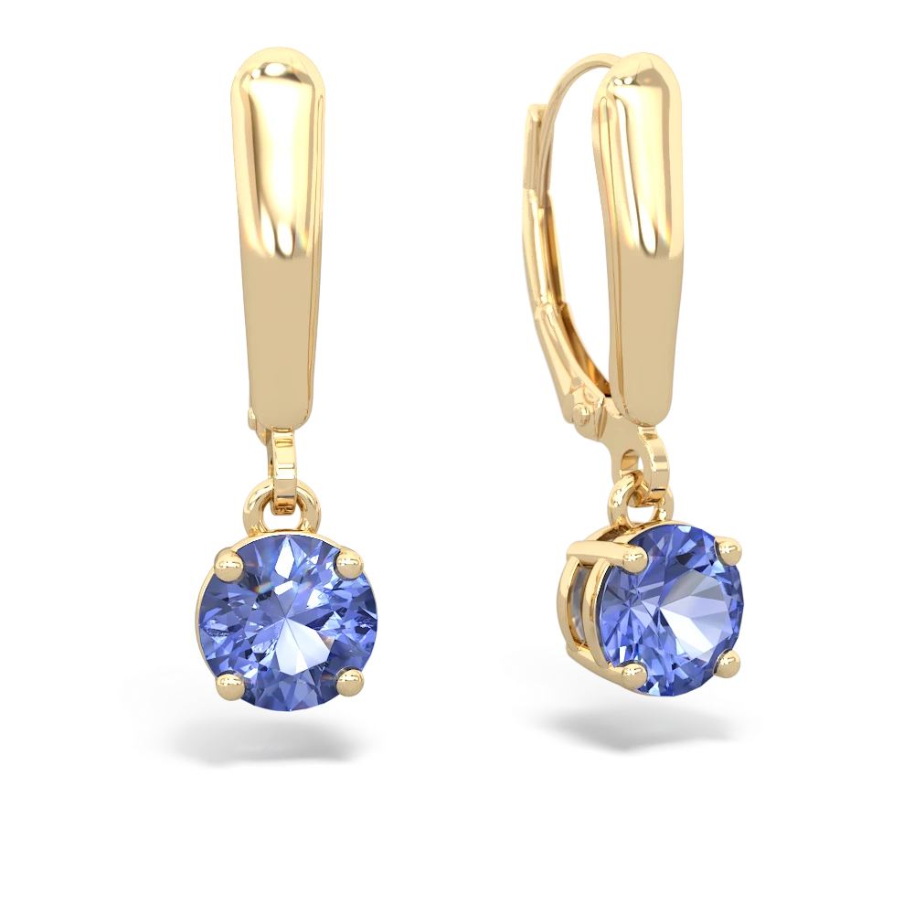 Tanzanite 6Mm  Round Lever Back 14K Yellow Gold earrings E2786