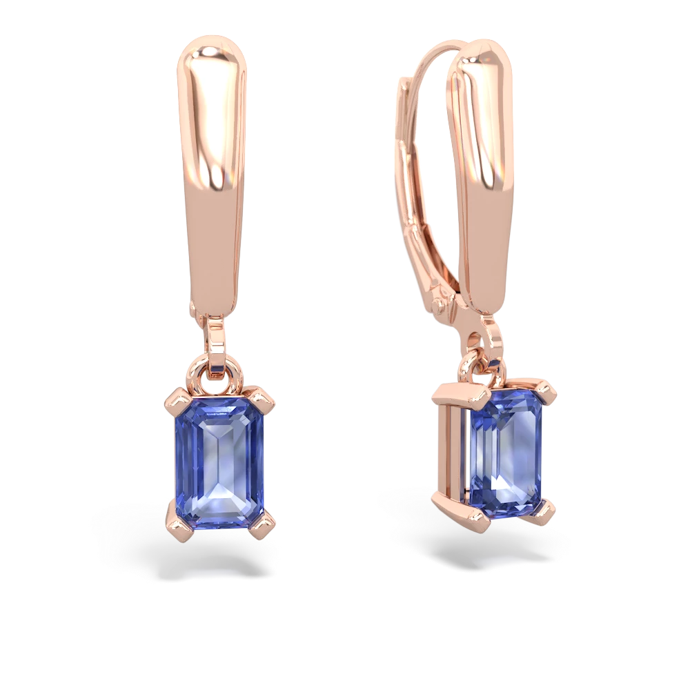 Tanzanite 6X4mm Emerald-Cut Lever Back 14K Rose Gold earrings E2855