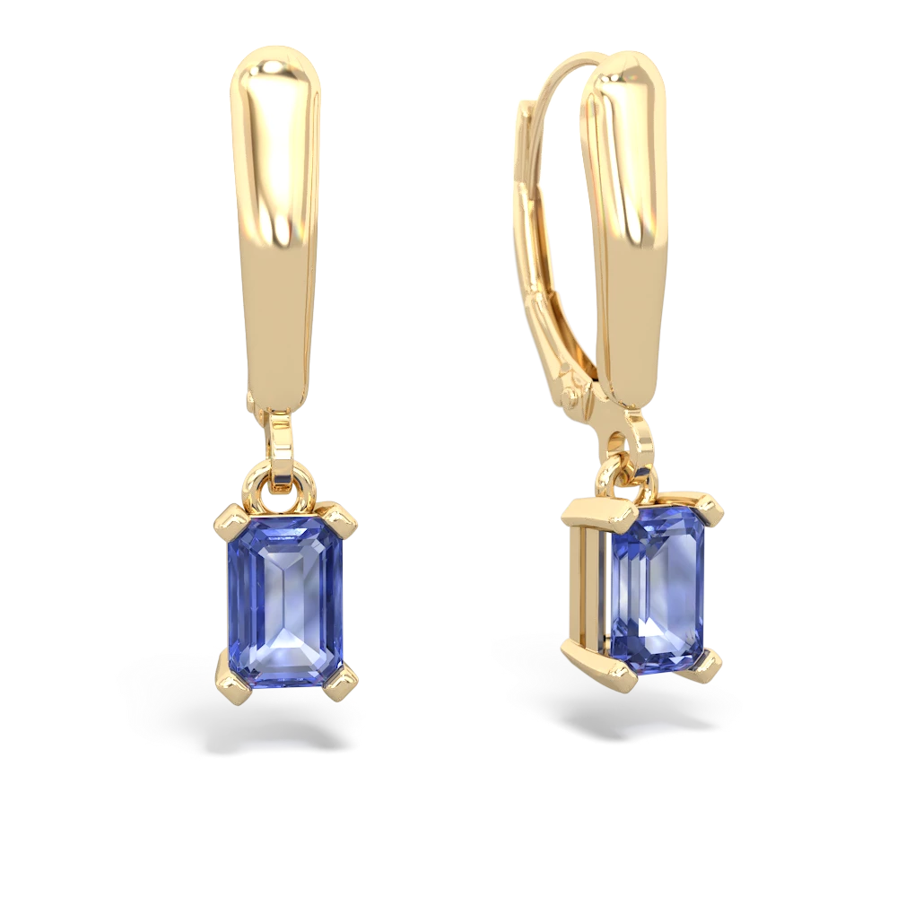 Tanzanite 6X4mm Emerald-Cut Lever Back 14K Yellow Gold earrings E2855