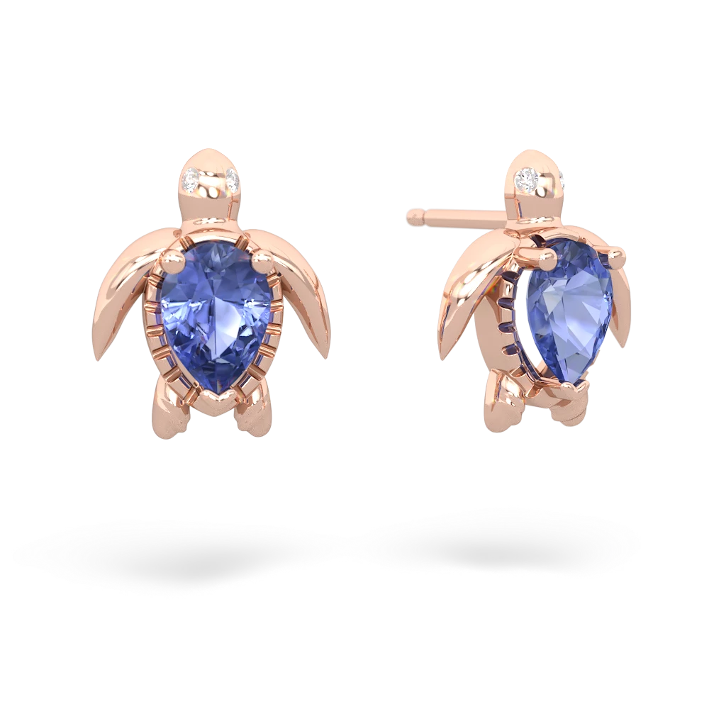 Tanzanite Baby Sea Turtle 14K Rose Gold earrings E5241