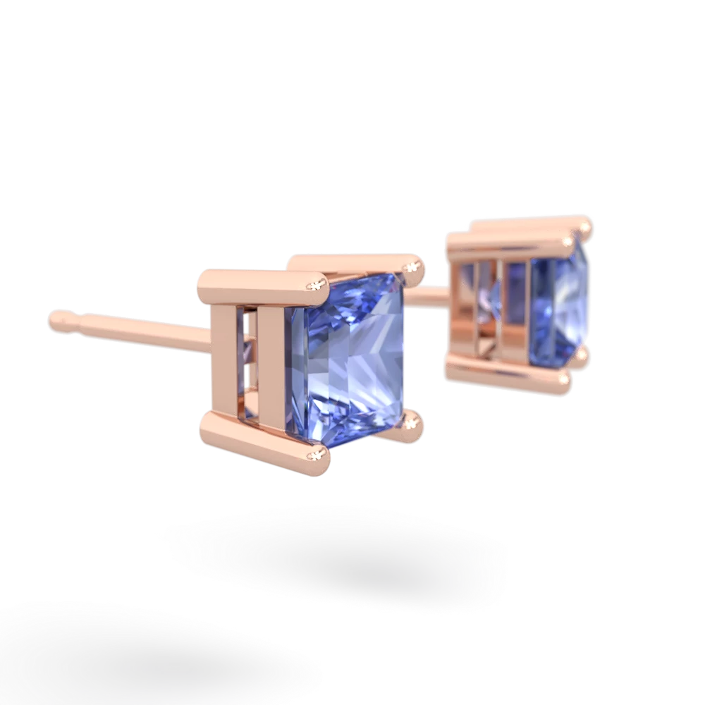 Tanzanite 5Mm Princess Cut Stud 14K Rose Gold earrings E1789