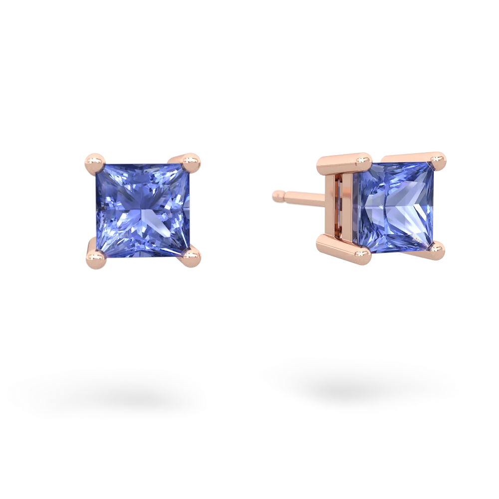 Tanzanite 5Mm Princess Cut Stud 14K Rose Gold earrings E1789