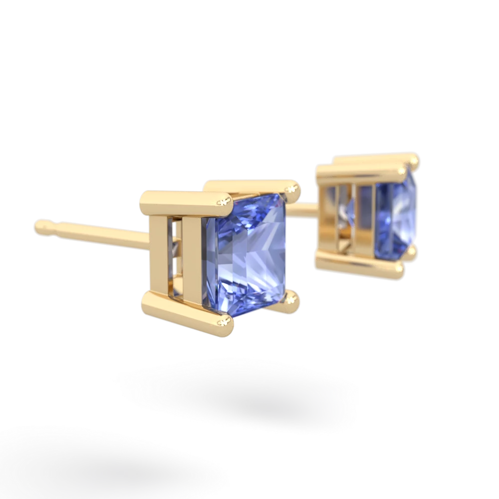 Tanzanite 5Mm Princess Cut Stud 14K Yellow Gold earrings E1789