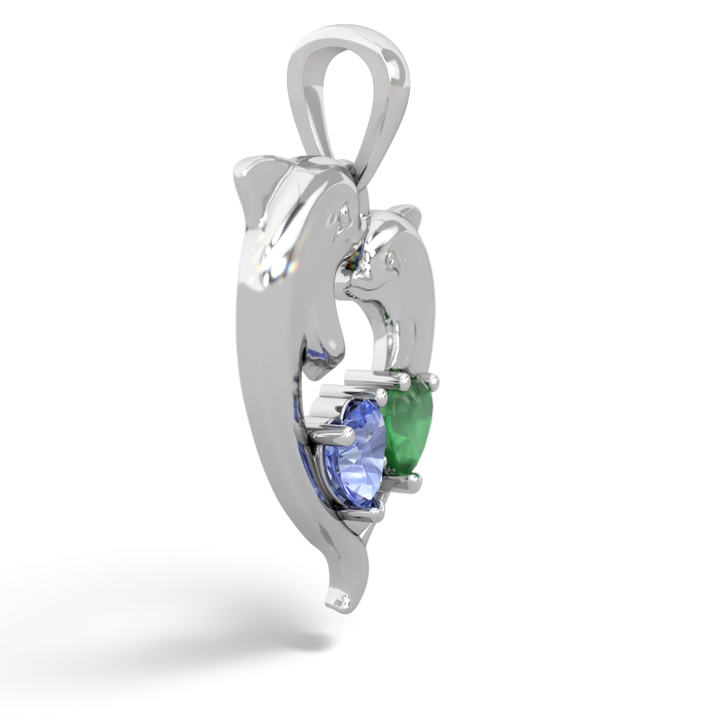 Tanzanite Dolphin Heart 14K White Gold pendant P5820