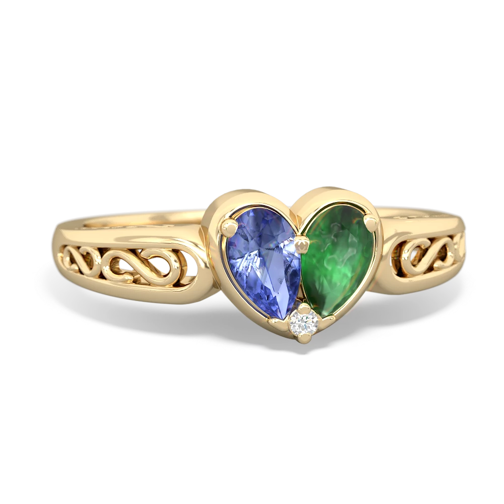 Tanzanite Filligree 'One Heart' 14K Yellow Gold ring R5070