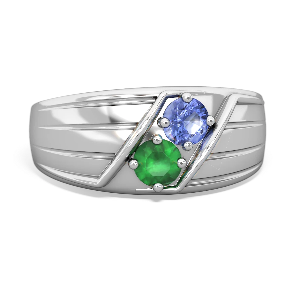 Tanzanite Emerald Men s Streamline ring 14K White Gold