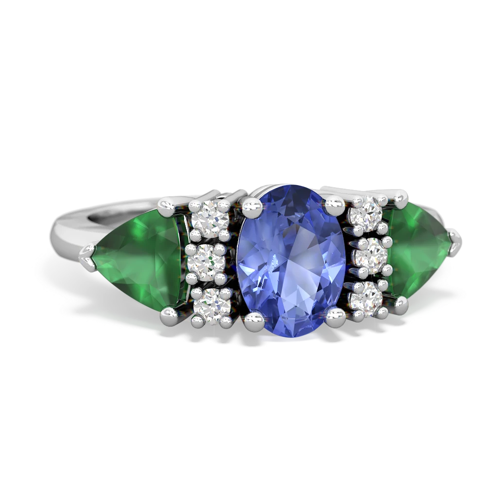 Tanzanite Antique Style Three Stone 14K White Gold ring R2186