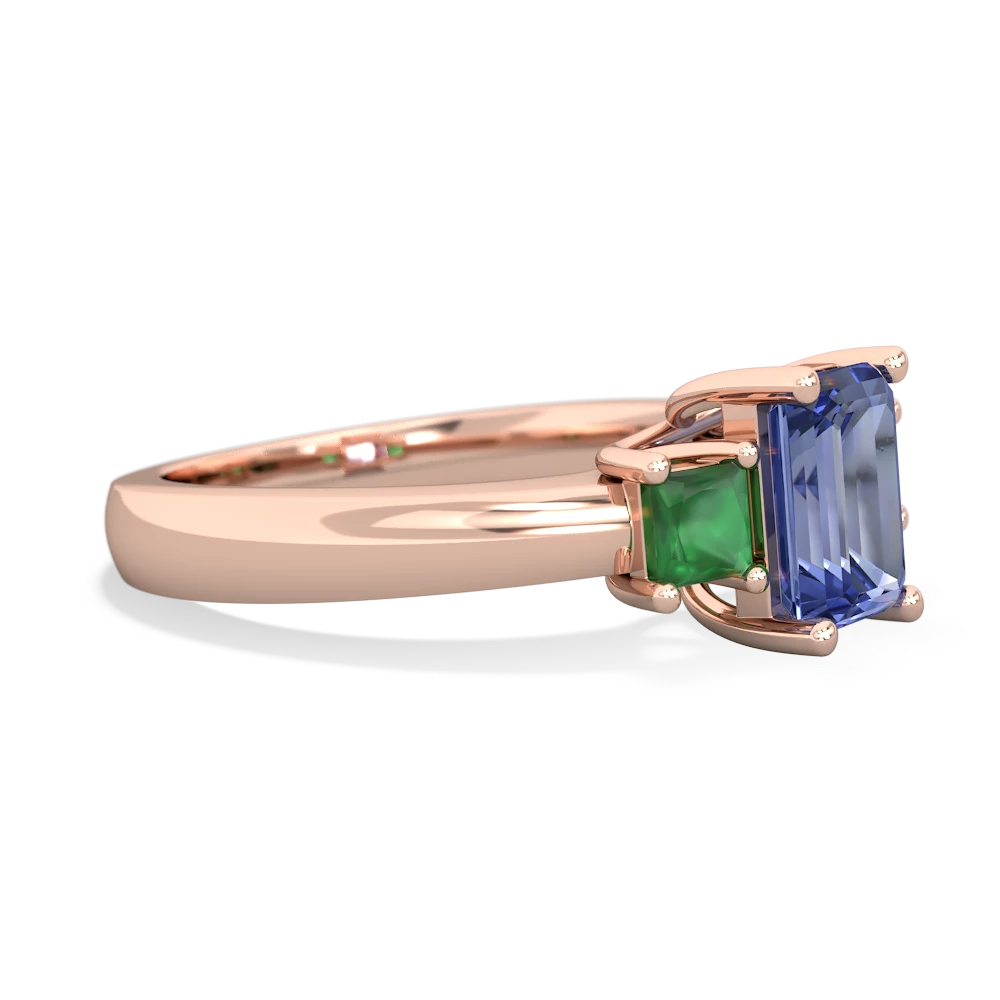 Tanzanite Three Stone Emerald-Cut Trellis 14K Rose Gold ring R4021