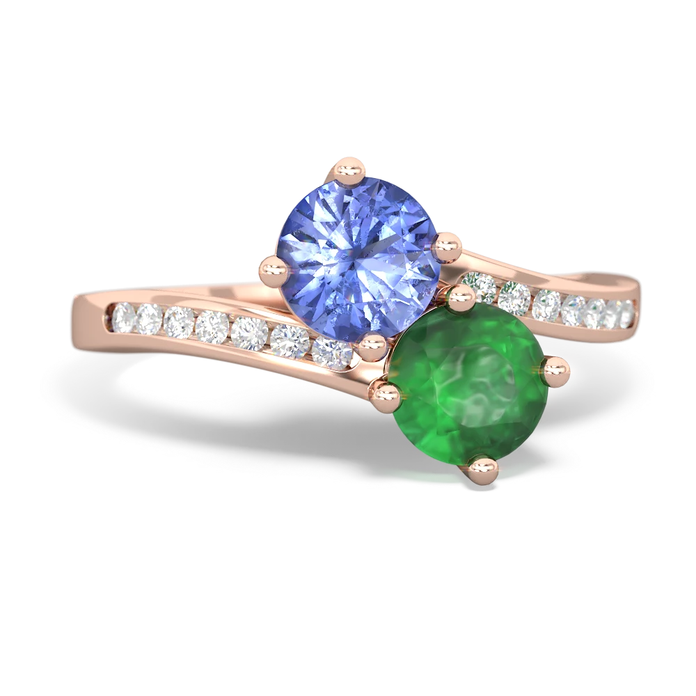 Tanzanite Channel Set Two Stone 14K Rose Gold ring R5303