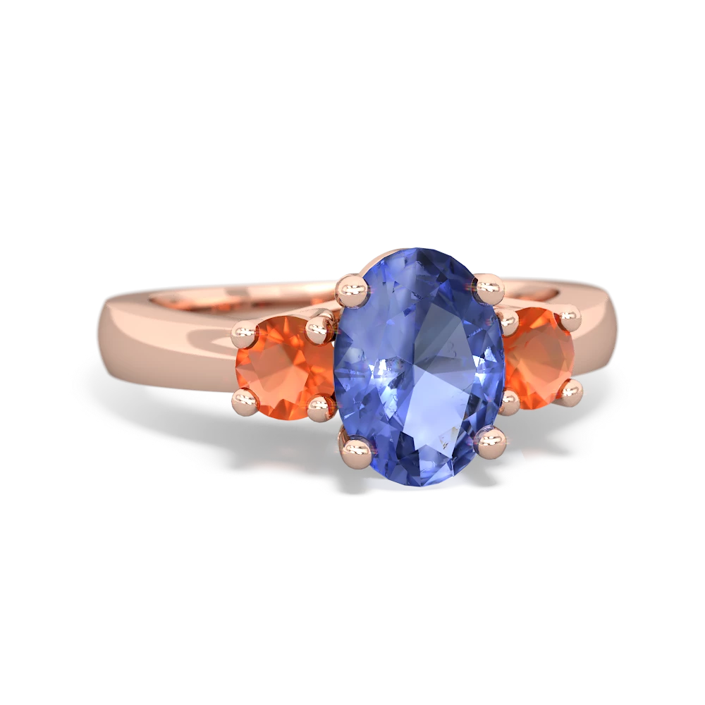 Tanzanite Three Stone Oval Trellis 14K Rose Gold ring R4024