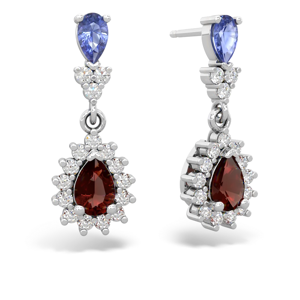 Tanzanite Halo Pear Dangle 14K White Gold earrings E1882