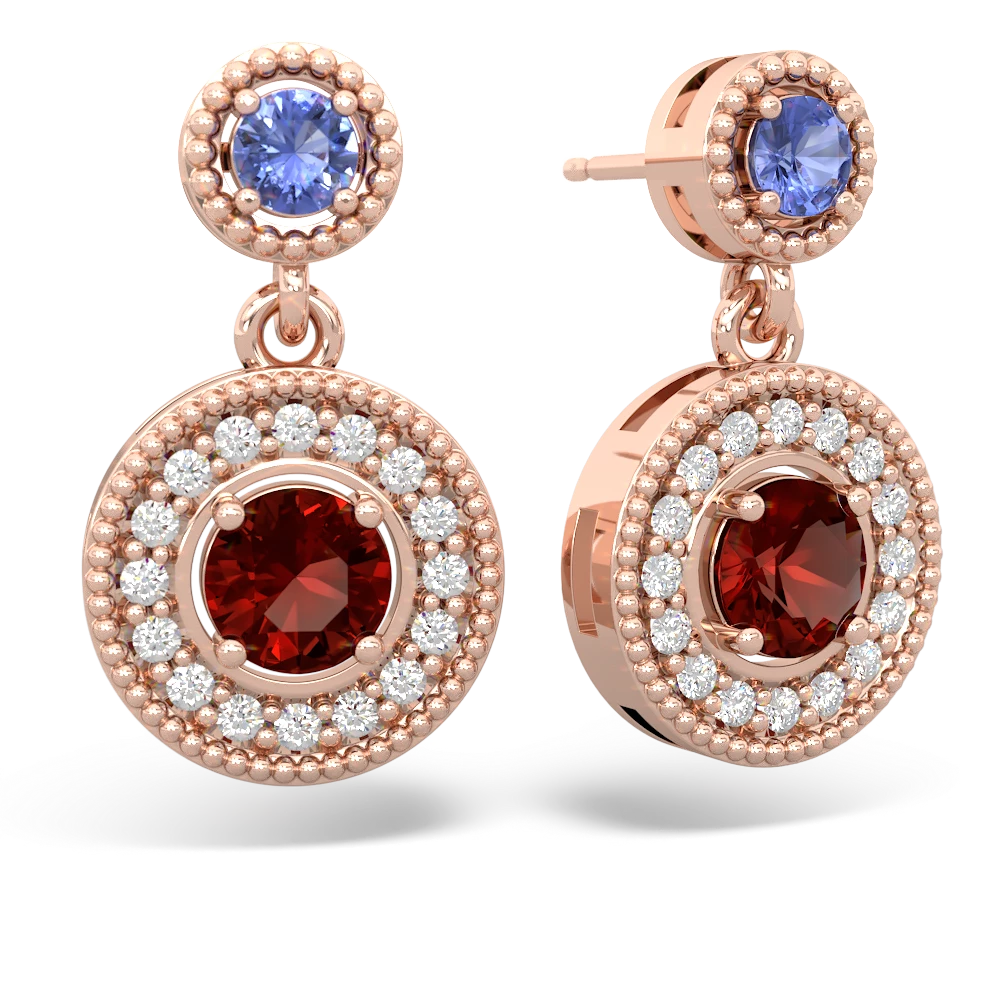 Tanzanite Halo Dangle 14K Rose Gold earrings E5319