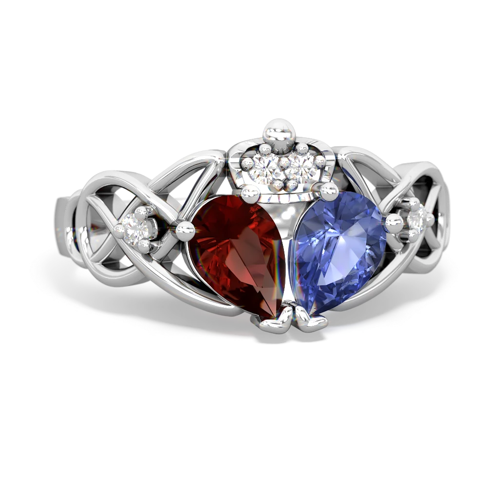 Tanzanite 'One Heart' Celtic Knot Claddagh 14K White Gold ring R5322