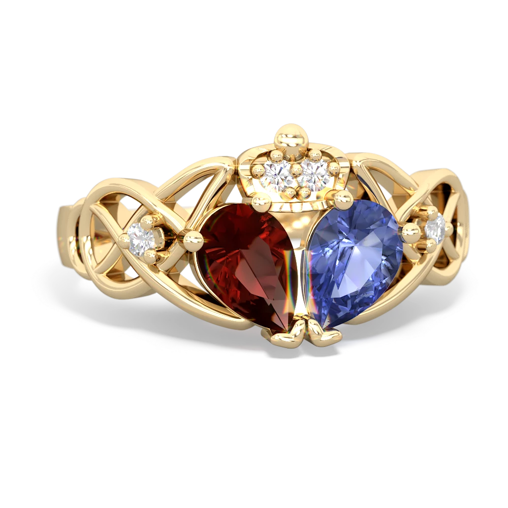 Tanzanite 'One Heart' Celtic Knot Claddagh 14K Yellow Gold ring R5322