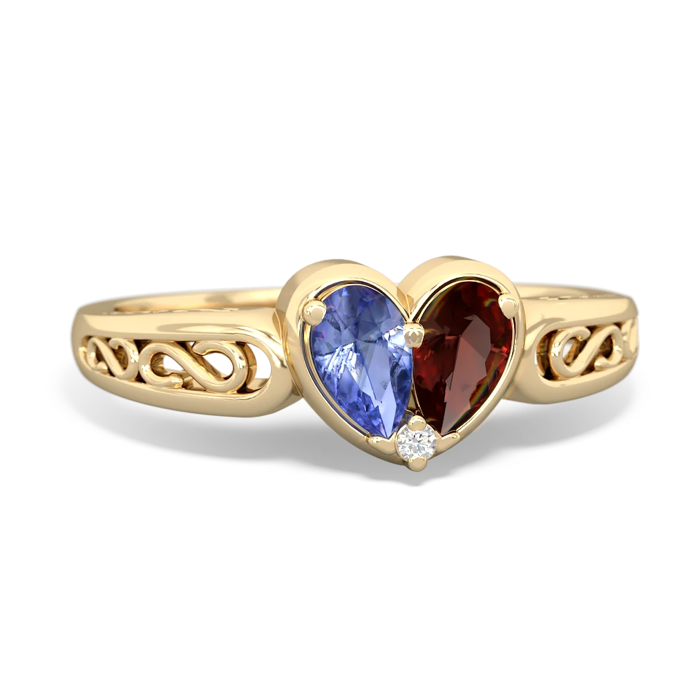 Tanzanite Filligree 'One Heart' 14K Yellow Gold ring R5070