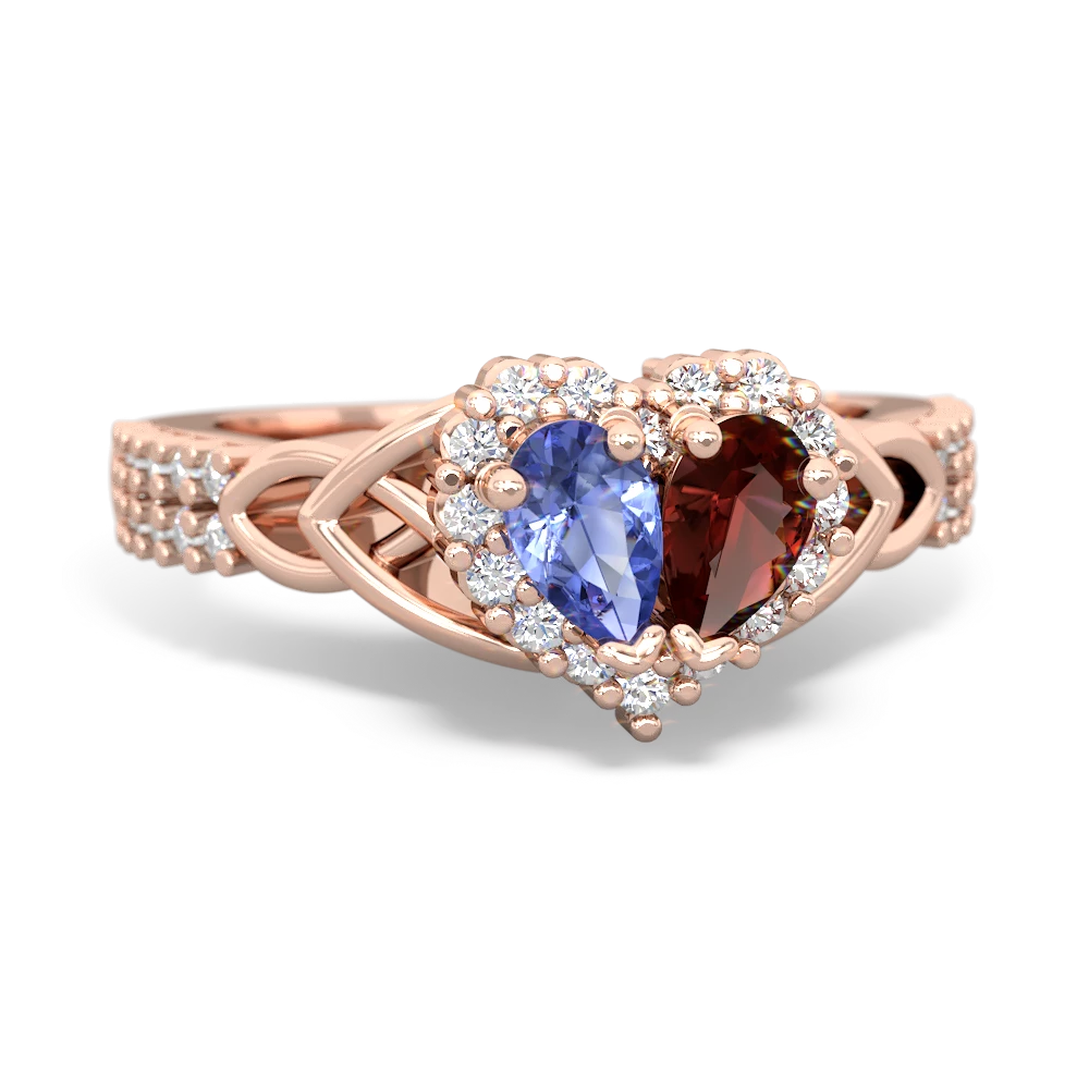 Tanzanite Celtic Knot Two Hearts As One 14K Rose Gold ring R2644HRT