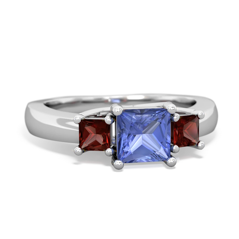 Tanzanite Three Stone Trellis 14K White Gold ring R4015