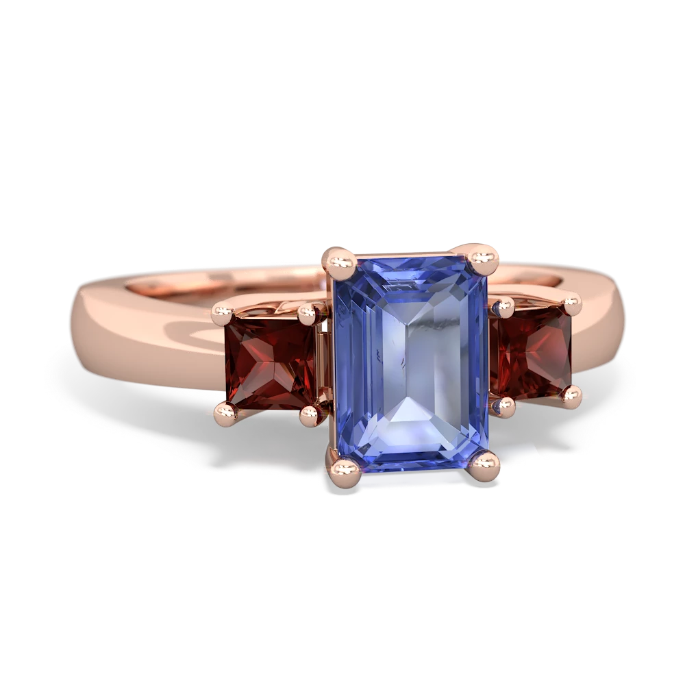 Tanzanite Three Stone Emerald-Cut Trellis 14K Rose Gold ring R4021