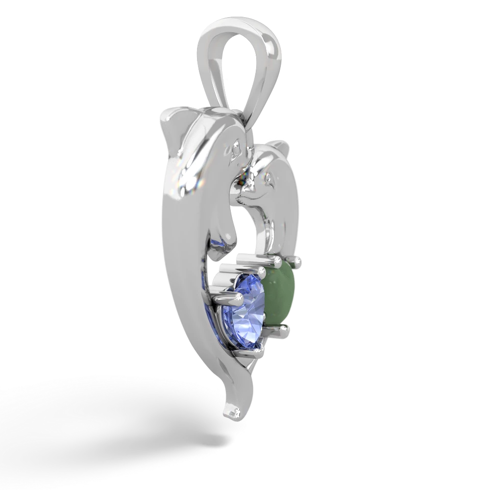 Tanzanite Dolphin Heart 14K White Gold pendant P5820