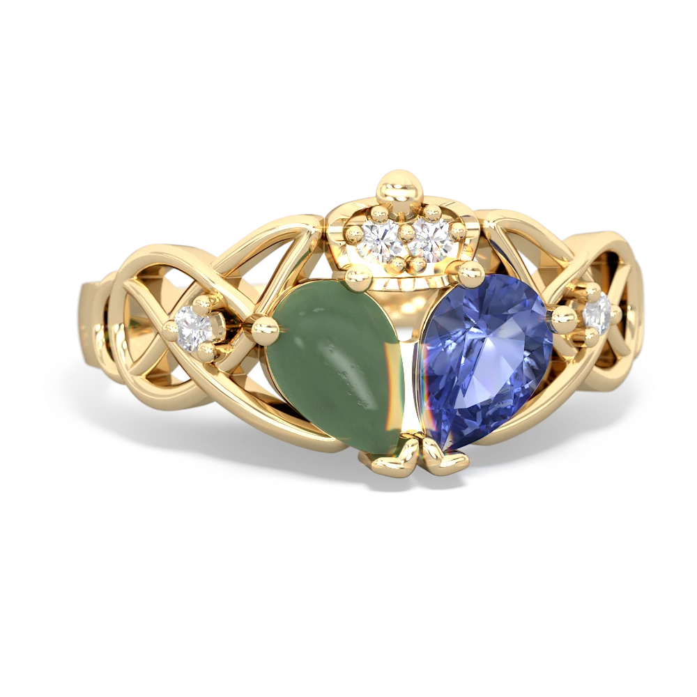 Tanzanite 'One Heart' Celtic Knot Claddagh 14K Yellow Gold ring R5322