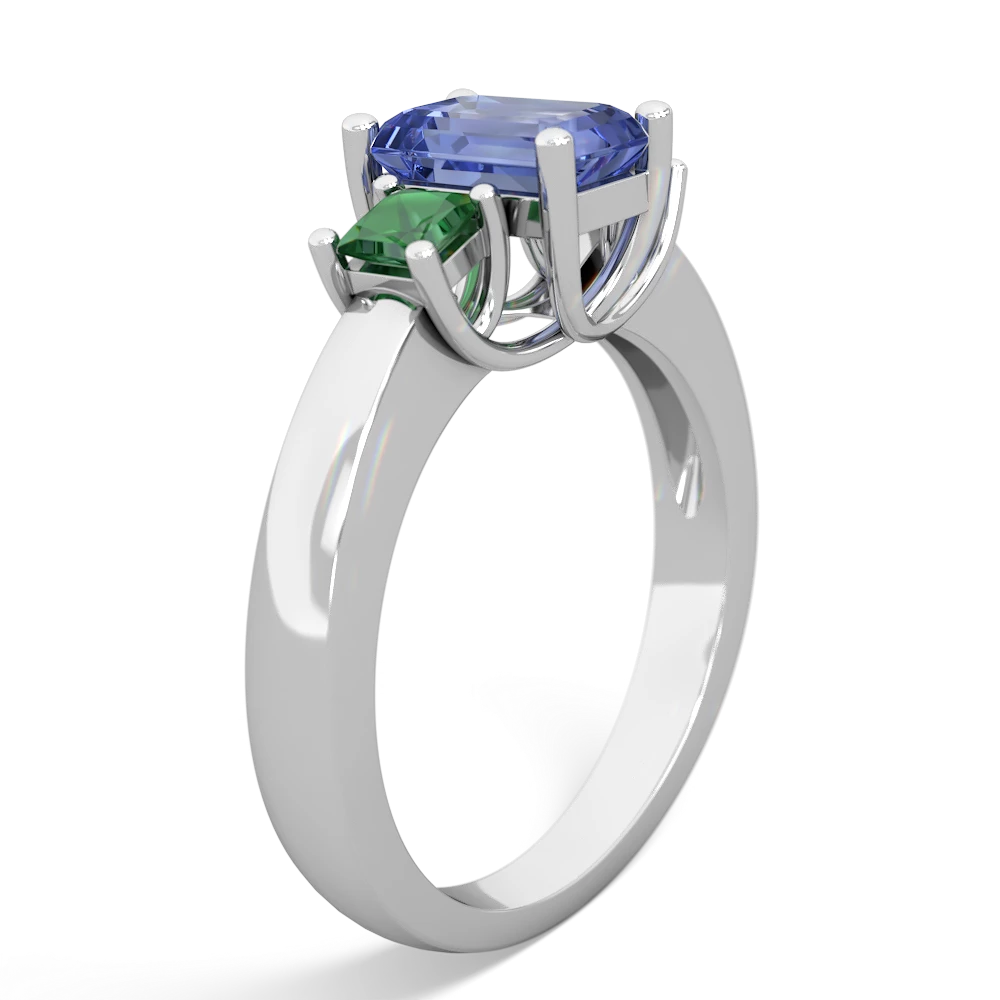 Tanzanite Three Stone Emerald-Cut Trellis 14K White Gold ring R4021