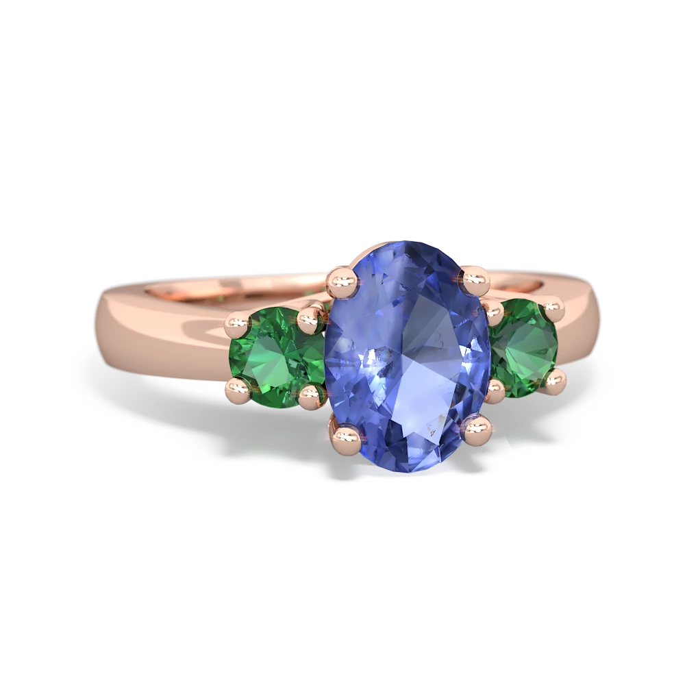 Tanzanite Three Stone Oval Trellis 14K Rose Gold ring R4024