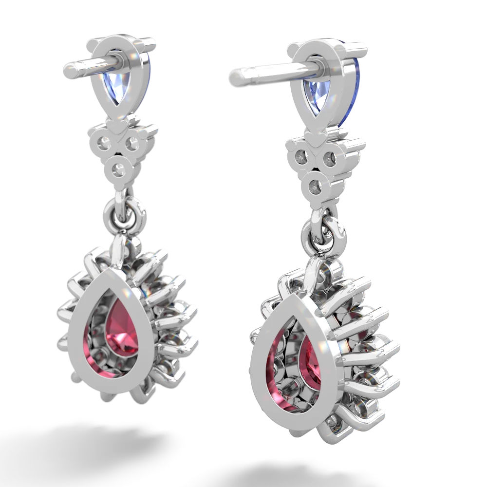 Tanzanite Halo Pear Dangle 14K White Gold earrings E1882