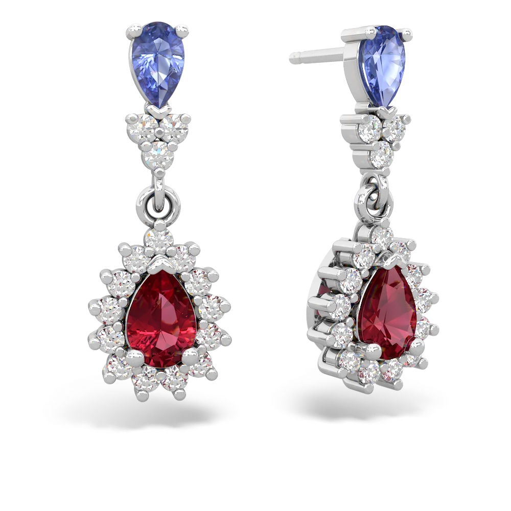 Tanzanite Halo Pear Dangle 14K White Gold earrings E1882