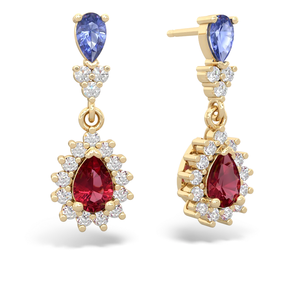 Tanzanite Halo Pear Dangle 14K Yellow Gold earrings E1882