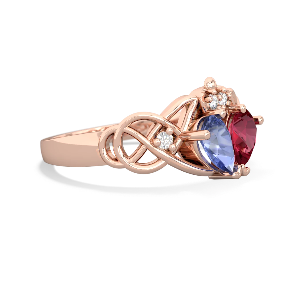 Tanzanite 'One Heart' Celtic Knot Claddagh 14K Rose Gold ring R5322