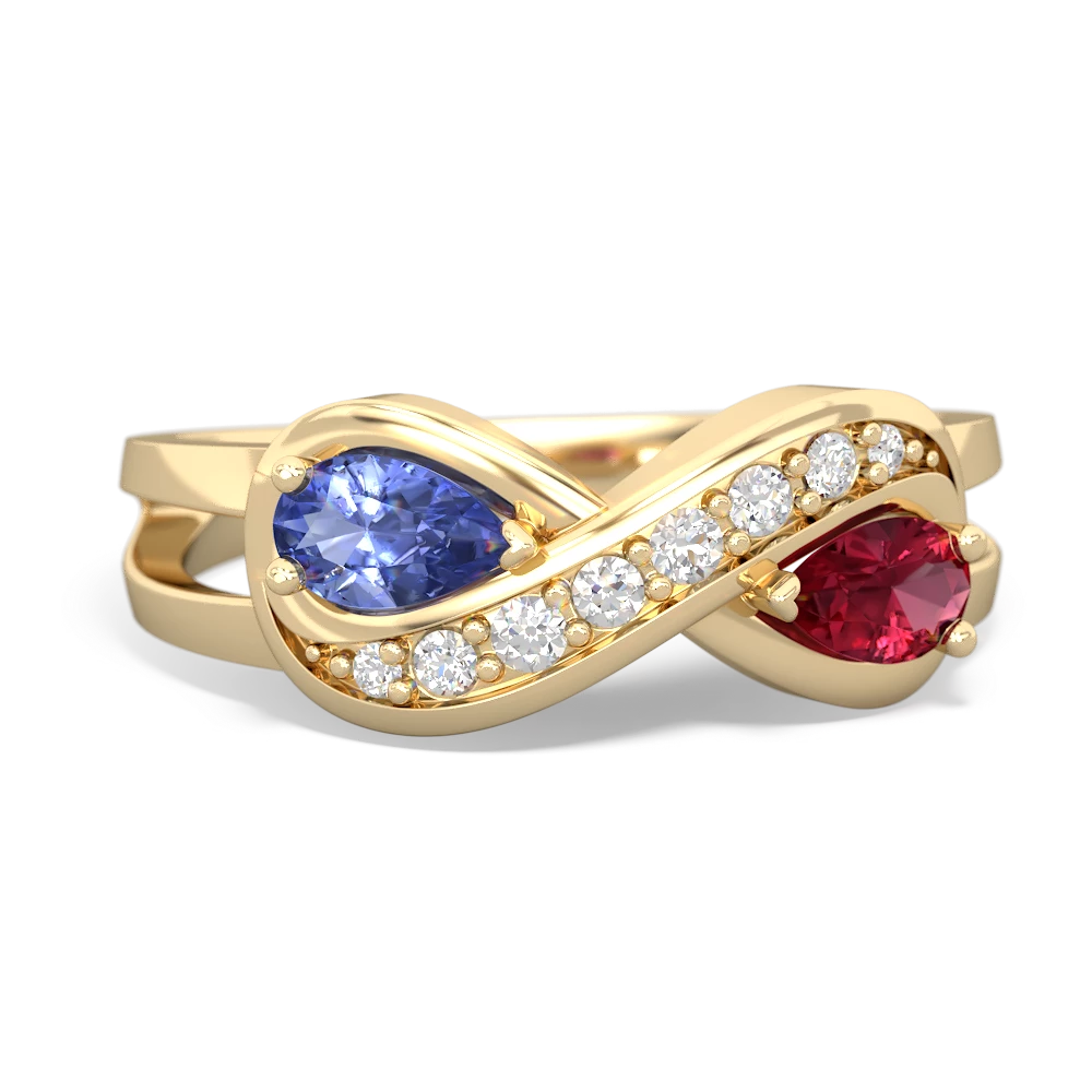 Tanzanite Diamond Infinity 14K Yellow Gold ring R5390