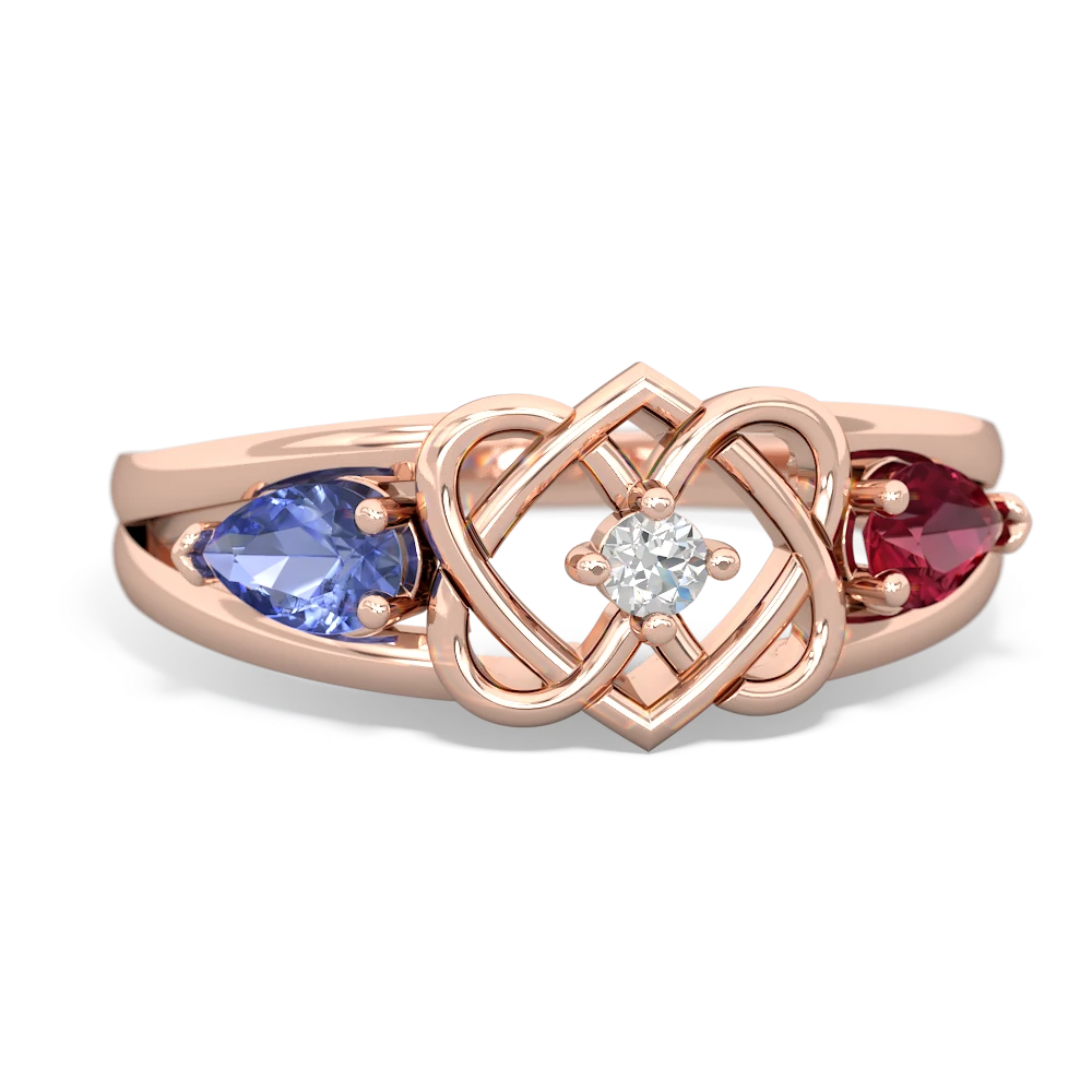 Tanzanite Hearts Intertwined 14K Rose Gold ring R5880