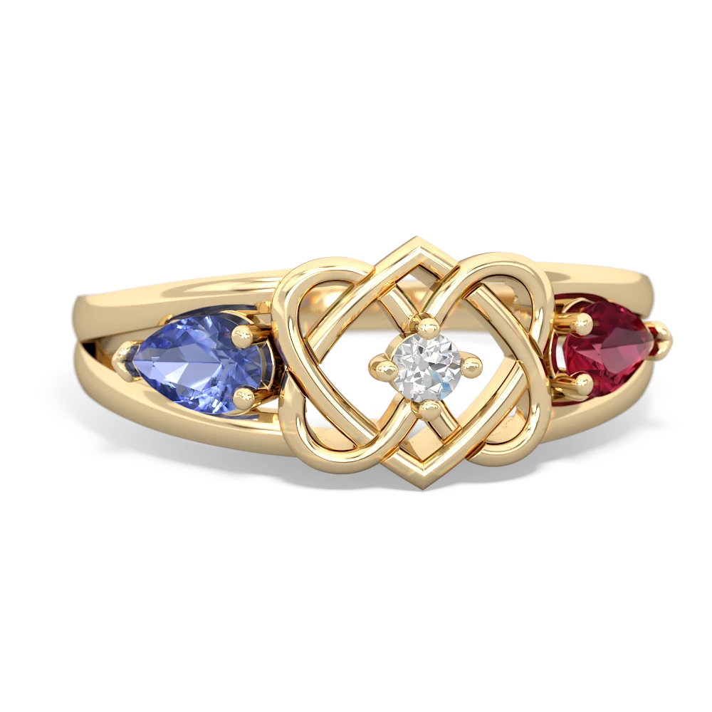 Tanzanite Hearts Intertwined 14K Yellow Gold ring R5880