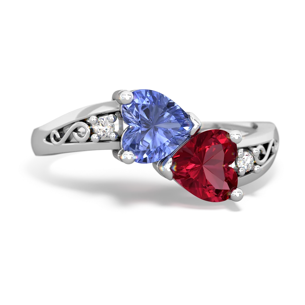 Tanzanite Snuggling Hearts 14K White Gold ring R2178