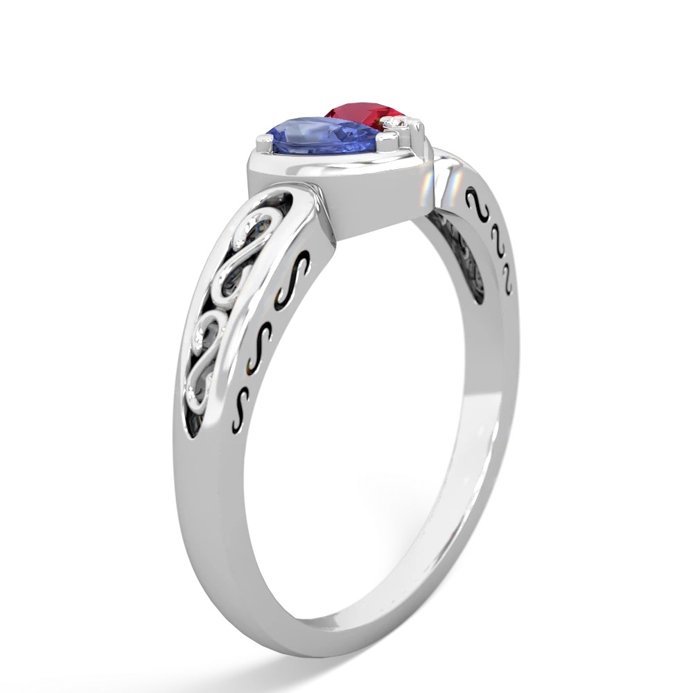 Tanzanite Filligree 'One Heart' 14K White Gold ring R5070