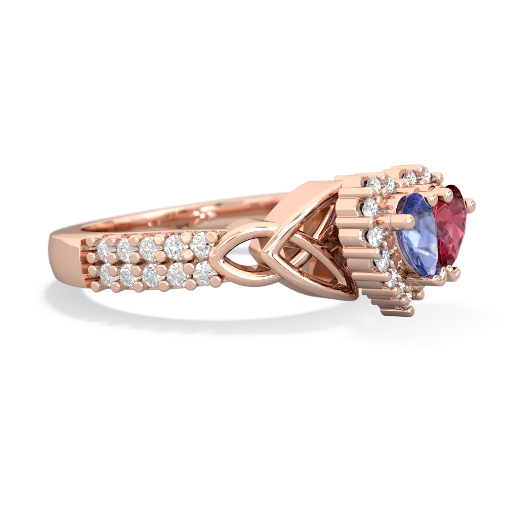 Tanzanite Celtic Knot Two Hearts As One 14K Rose Gold ring R2644HRT